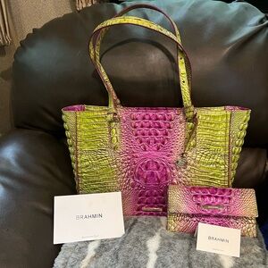 NWT Brahmin Limeade Ombré Melbourne Tote/Satchel with matching Cordelia Wallet
